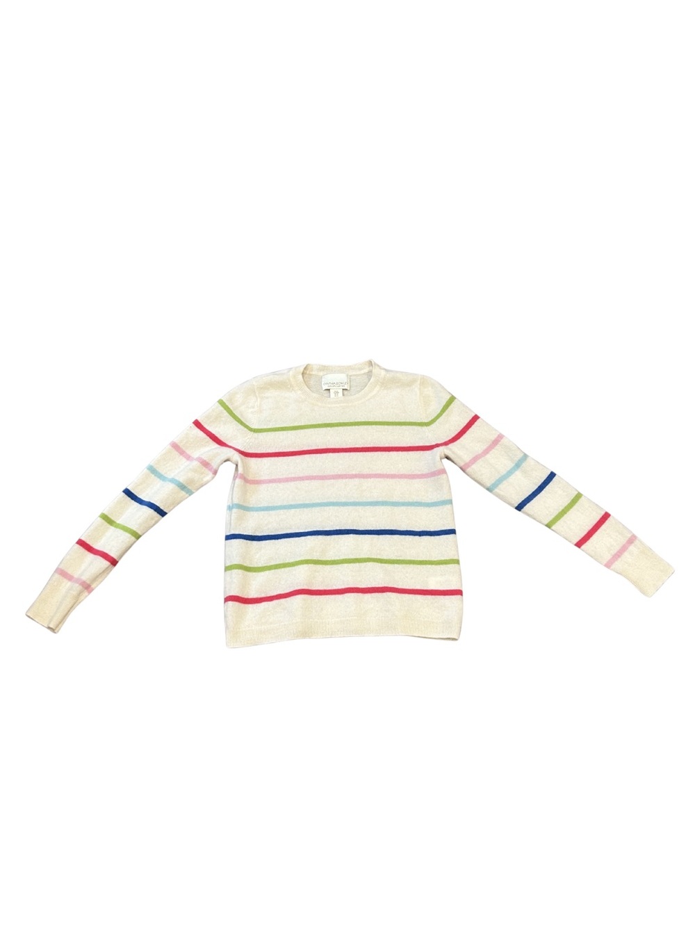 Cynthia Rowley Cashmere Colorful Striped Crewneck Sweater | Cream/Multi | Size M